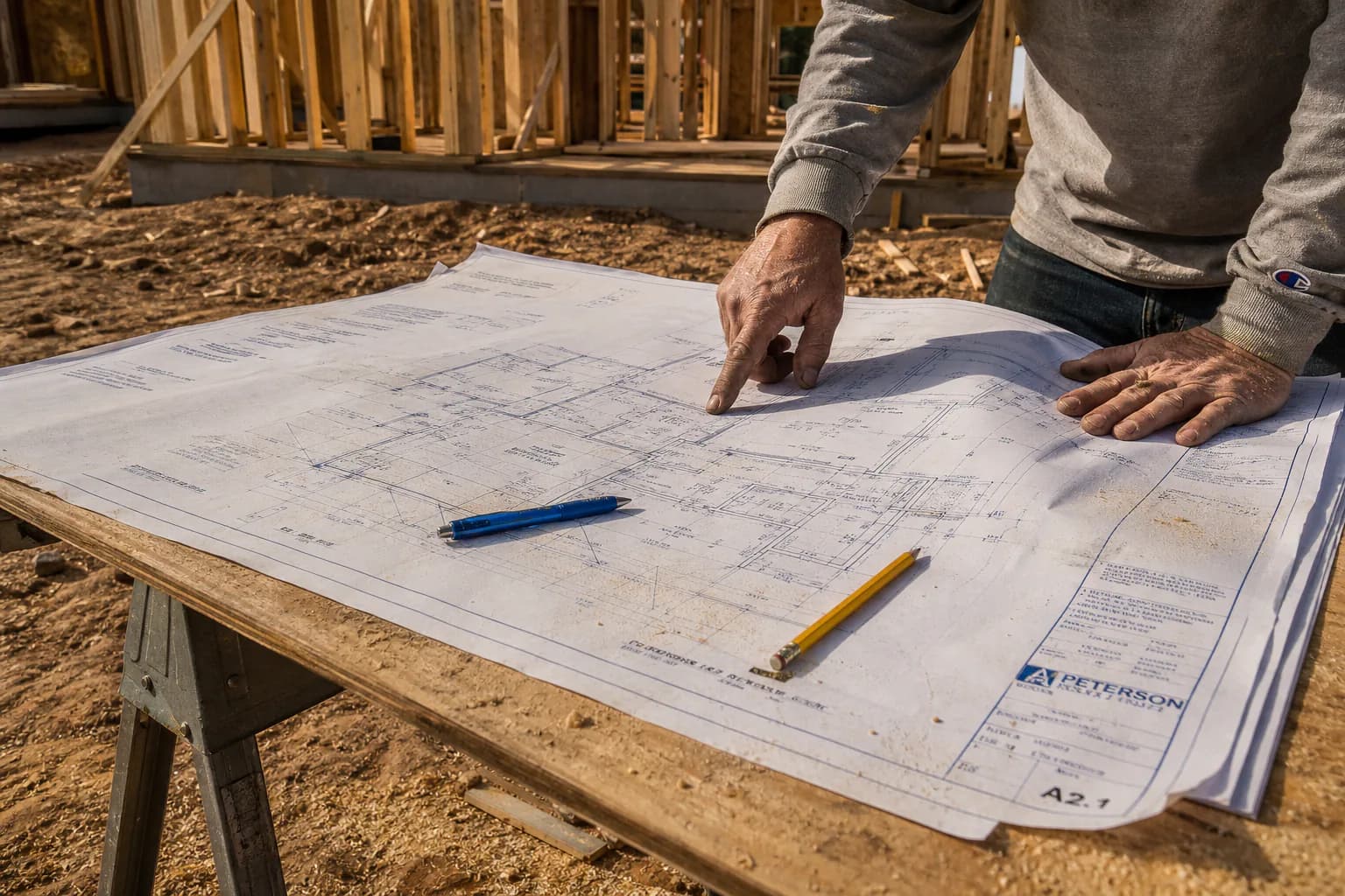 Contractor reviewing plans with homeowner