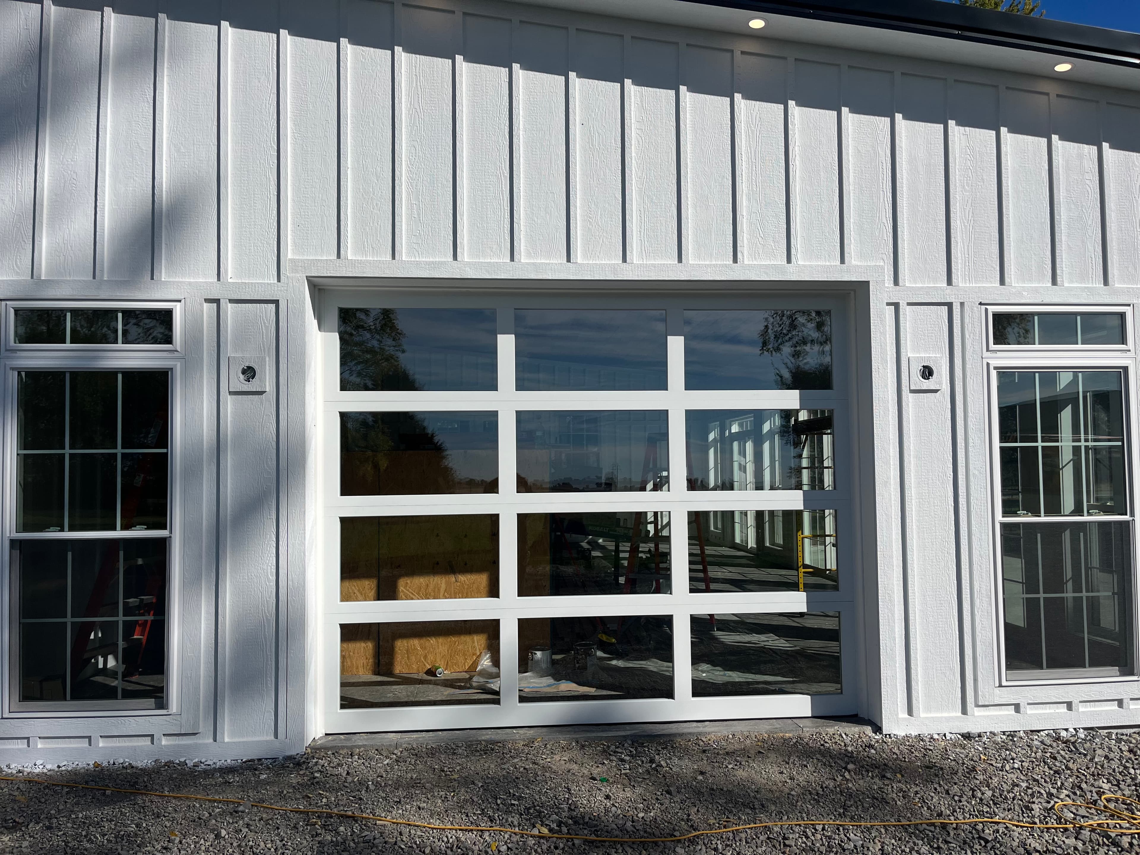 Finished basement living space with modern design
