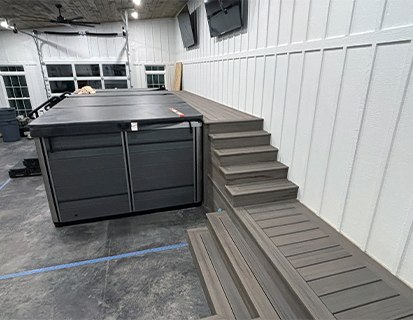 Raised hot tub deck platform build in Marysville, OH backyard project