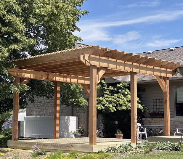 newly built wooden pergola